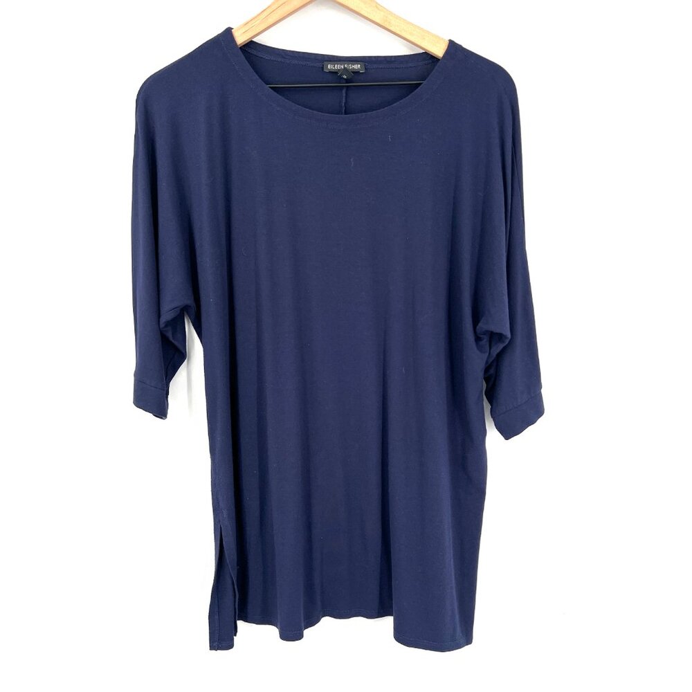 Eileen Fisher navy blue oversized tunic top classic stretch casual shirt XS - Picture 8 of 8